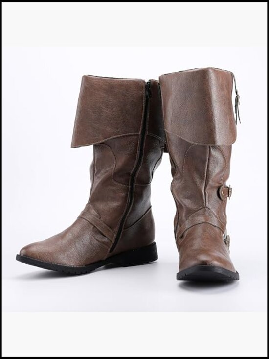 Men\'s Renaissance Boots Viking Pirate Costume Leather Boots Halloween Shoes